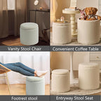 Round Ottoman with Storage Set of 2-Upholstered Sherpa Vanity Stool for MakeupMultifunctional Ottomans Coffee Table Padded Seat Foot Rest for LivingRoom&Bedroom(Sherpa White)