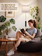 60" Modern Floor Lamp for Living Room, Standing Lamp with White Linen Lampshade, Remote and Foot Switch, Tall Lamp with A19 9W 3000K-6000K Color Temperature 10%-100% Brightness Dimmable Bulb, Gold