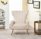 Modern Velvet Accent Chair, Channel Tufted Bedroom, Office or Living Room Furniture with Elegant Metal Legs, 26" Wide Armchair, Beige