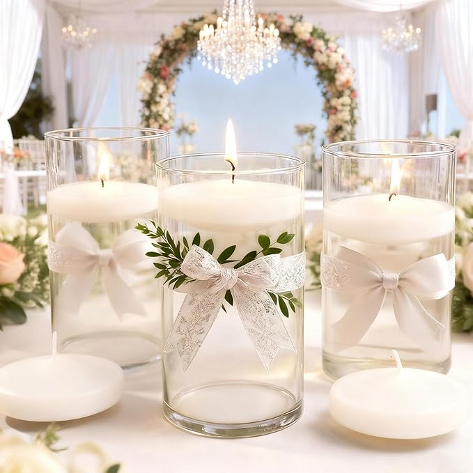 3 inch Floating Candles 30 Packs Ivory Floating Candle for Centerpieces 8-9 Hours Ivory White Floating Candles 3” Water Candles for Cylinder Vases, Pool, Wedding