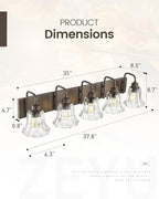 zeyu 37.8 Inch Bronze Wall Sconce Lights, Bathroom Light Fixtures, 5-Light Vanity Wall Sconce Over Mirror, Oil Rubbed Bronze Finish with Clear Striped Glass, ZJX117B-5W ORB