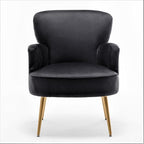 Trendy Velvet Accent Chair with Gold Metal Legs, Upholstered Armchair for Small to Mid-Size Spaces, Modern Living Room, Bedroom, Vanity Desk and Entryway, Black