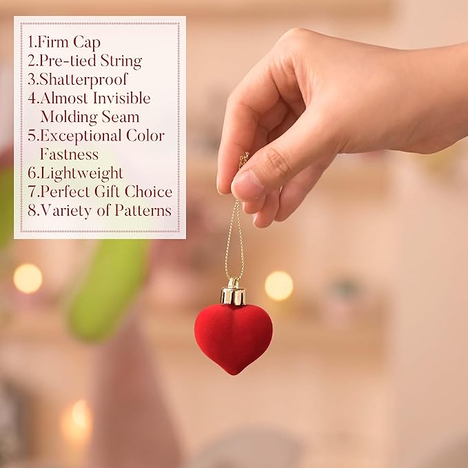 Valery Madelyn 1.57 Inches Valentines Day Heart Tree Decorations for Christmas Ornaments Set, 25ct Velvet Red Shatterproof Valentines Ball Hanging Party Wedding Anniversary Decor