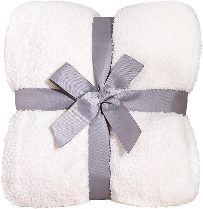 Panku Ultra Soft Cozy Knit Throw Blanket for Couch and Bed, Knitted Luxury Reversible Cozy Warm Fleece Blanket Throw, Plush Fluffy and Fuzzy Blankets for Gift (50x60inch, Cream)