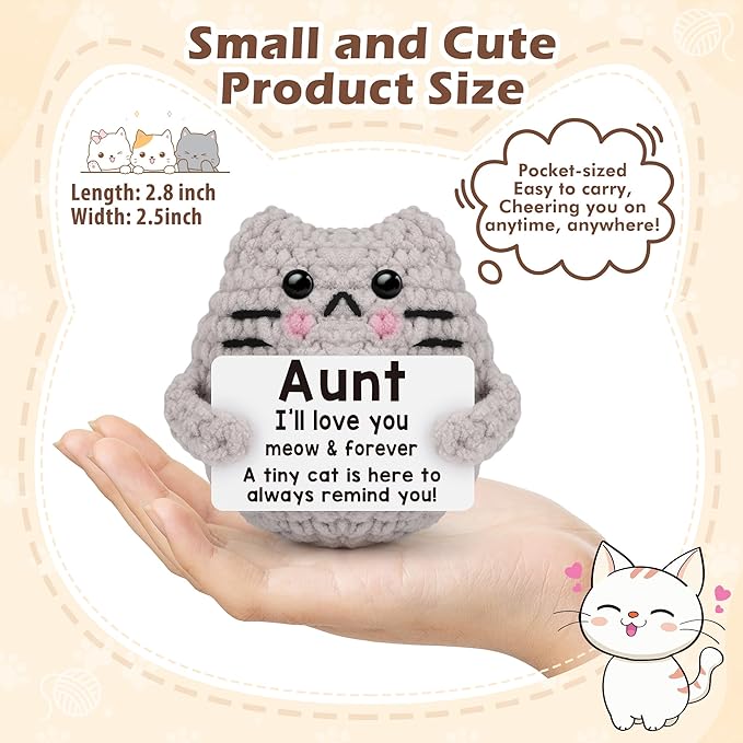 Aunt Gift Birthday Gifts for Aunt from Niece Nephew Emotional Support Crochet Cat Gifts for Auntie Small Cute Stuff Things Handmade Positive Crochet Christmas Stocking Stuffers