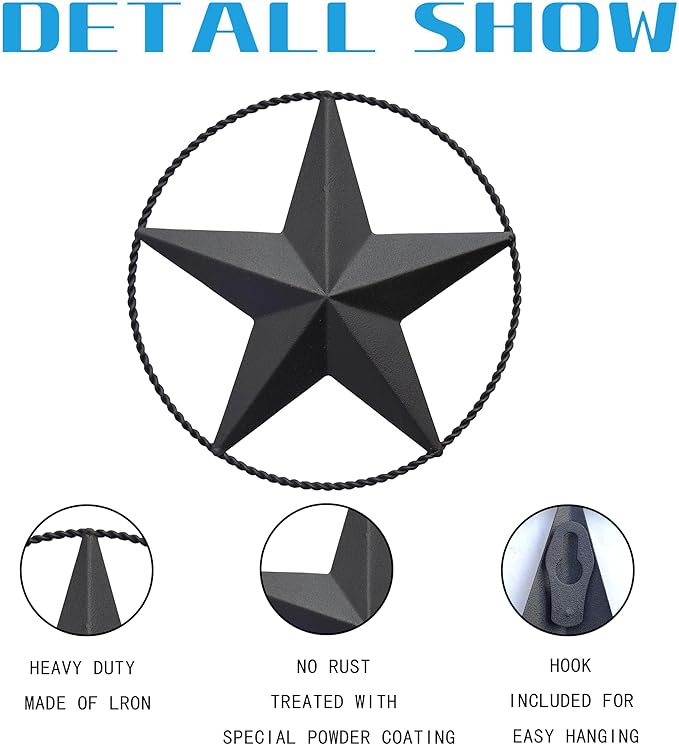 JoyEvy 9.5" Black Barn Star Wall Decor, Metal Stars for Outside or Inside of House, Iron Texas Stars Rustic Vintage Western Country Home Farmhouse Wall Art Decorations