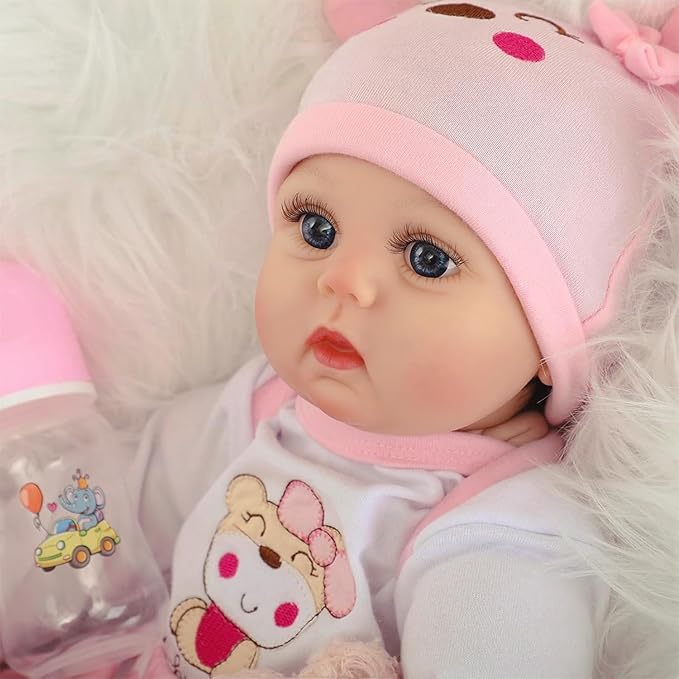 Reborn Baby Dolls Girl 22 Inch Realistic Silicone Baby Doll, Real Life Bebe Dolls Lifelike Handmade Soft Vinyl Cloth Body with Feeding Kit Toys Gifts for Kids 3+ (Lucia)