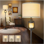 Floor Lamp for Living Room Vintage Standing Lamp with Linen Fabric Hardback Shade Industrial Tall Lamp with Night Light Decor for Living Room, Bedroom,Study, Home Office