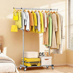 Clothes Rack for Hanging Clothes, 100% Stainless Steel Clothes Garment, Portable Sturdy Clothes Rack, Extendable Rolling Garment Rack with Wheels, Freestanding Laundry Room Bedroom Dress Shirt Jacket