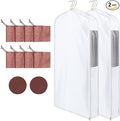 2 Set 40in Short Cotton Garment Bags, 6in Wide Gusset Hanging Storage Clothes with 8 Cedar Blocks, Transparent Mesh Window, Breathable Closet Bags for Fur Coat Suit Sweater Dress, White