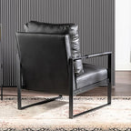 Container Furniture Classic Mid Century Modern Accent Chair with Durable Square Metal Frame, Armchair for Living Room, Bedroom, Home Office in Spotted Microfiber Upholstery, Black -PU Leather
