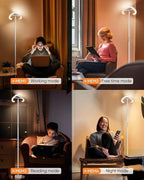 White Floor Lamp, Modern Stepless Dimmable Standing Lamp 3000-6000K, 20W LED Rotatable Reading Tall Lamp, Touch & Remote Control Uplighter Floor Lamps for Living Room Bedroom Office