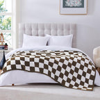 WRENSONGE Checkered Throw Blanket, Coffee Soft Cozy Fluffy Warm Hand Made Throw Blankets for Couch, Sofa, Chair, Bed, Camping, Picnic, Travel Lightweight Bed Blanket - 50"*70"