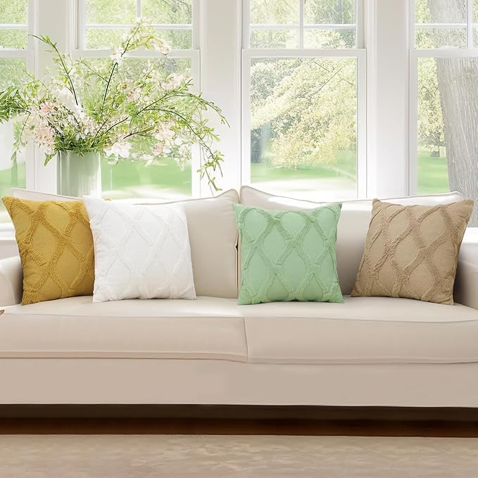 decorUhome Spring Euro Sham Throw Pillow Covers 24x24 Inch Set of 2, Soft Plush Faux Fur Wool Sage Green Couch Pillow Covers, Decorative Neutral Pillow Cases for Bed Sofa Living Room Home Decor