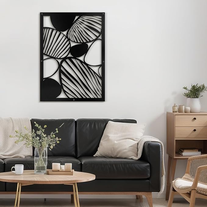 SIGNLEADER Metal Wall Art Decor Abstract Geometric Shapes Minimalist Modern Abstract Wall Sculpture Hangings Home Decoration for Living Room, Bedroom, Bathroom, Kitchen, Outdoor - 36" Black