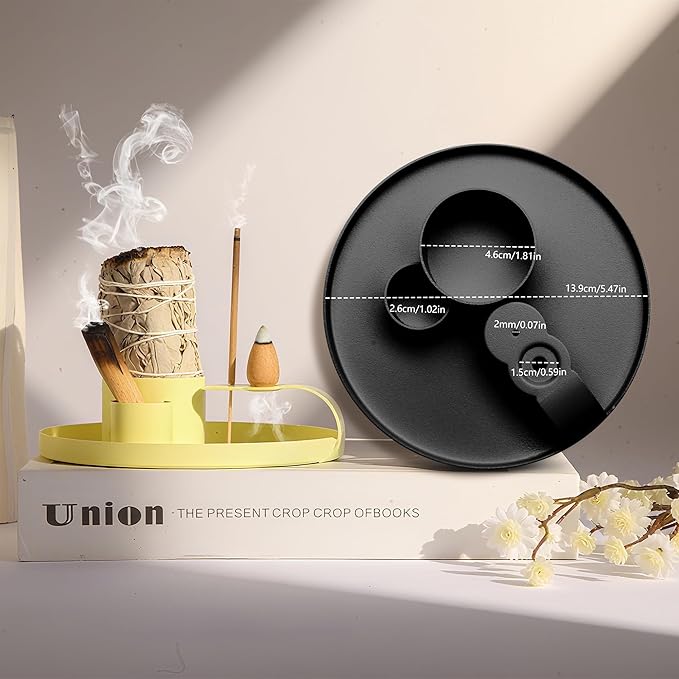Multifunction Incense Holder, Sage Burner Holder, Palo Santo Holder Burner, 5.47" Ash Catch Tray, Smudge Stick Holder with Handle for Incense Sticks Incense Cone Candle, Yoga Meditation and Room Decor