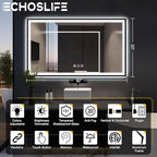 60x30 Large LED Bathroom Vanity Mirror -Black Aluminum Framed (Front and Backlit),Anti-Fog Illuminated Bathroom Mirror,Stepless 3 Colors Dimmable LED Smart Mirror(Horizontal/Vertical)