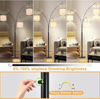 DLLT Modern Floor Lamp for Room: 3-Light Black Tree Dimmable Floor Lamps with White Shades for Living Room - Arc Standing Lamp for Bedroom - Tall Floor Lamp for Office Corner 3 LED Bulbs Included