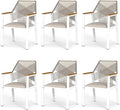 Aluminum Outdoor Patio Dining Chairs - Imitation Rope Vine Chair Ergonomic Backrest Design Detachable Seat Cushion Soft and Breathable Garden Porch White Set of 6