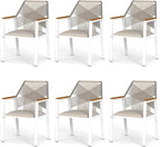 Aluminum Outdoor Patio Dining Chairs - Imitation Rope Vine Chair Ergonomic Backrest Design Detachable Seat Cushion Soft and Breathable Garden Porch White Set of 6