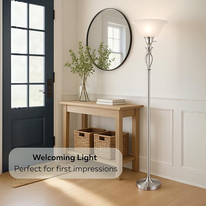 LightAccents White Floor Lamp Glass Shade Replacement - Modern Bowl Torchiere Lamp, Height: 4.75 inches, Width: 12 inches
