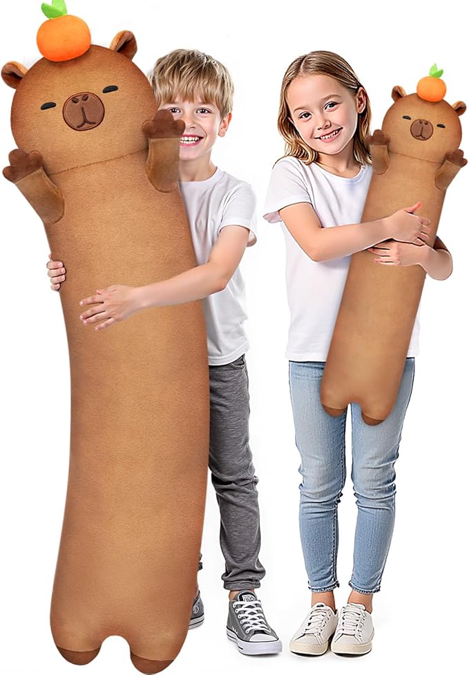 Mewaii Long Capybara Plush 5 Sizes, 120% Extra Filling Giant Plushness Kids Body Pillow, Kawaii Cute Capybara Stuffed Animals Plushies, Big Long Body Pillow Cat Plush Gift for Girls 44”