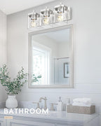 Bathroom Light Fixtures, 3-Light Vanity Light with Square Clear Glass Shade, Brushed Nickel Modern Wall Sconces, Vanity Lighting Fixtures Over Mirror, VL194-BN-3