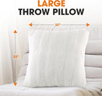 Cheer Collection Faux Fur Throw Pillows - Decorative Pillows for Couch, Bed Throw Pillows, White Accent Pillows for Bedroom or Living Room Aesthetic, Set of 2 Furry Throw Pillows, 22" x 22"
