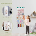 New Upgraded Bow Holder Headband Organizer w/ 9 Mesh Pockets, Large Capacity Hair Bow Organizer for Girls, Wall Hair Accessory Organizer for Nursery Room Decor(32x15inch,Beige Green)