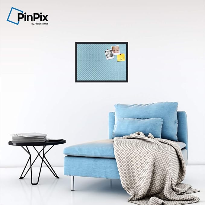 PinPix ArtToFrames 16x22 Custom Cork Bulletin Board Sky Blue Waves Poster Board Has a Fabric Style Canvas Finish, Framed in Satin Black (PinPix-245)