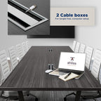 Sturdy Conference Table with Cable Management Grommets Modern Rectangle Office Meeting Table with Wood Tabletop and Metal Frame & Legs- Easy Assembly Boardroom Table (Grey, 10 Foot)