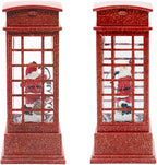 Eldnacele Christmas Snow Globe Lantern Phone Booth, Swirling Water Glittering Battery Operated Festicval Ornament with Timer for Christmas Tabletop Centerpiece Home Decoration(Phone Booth)