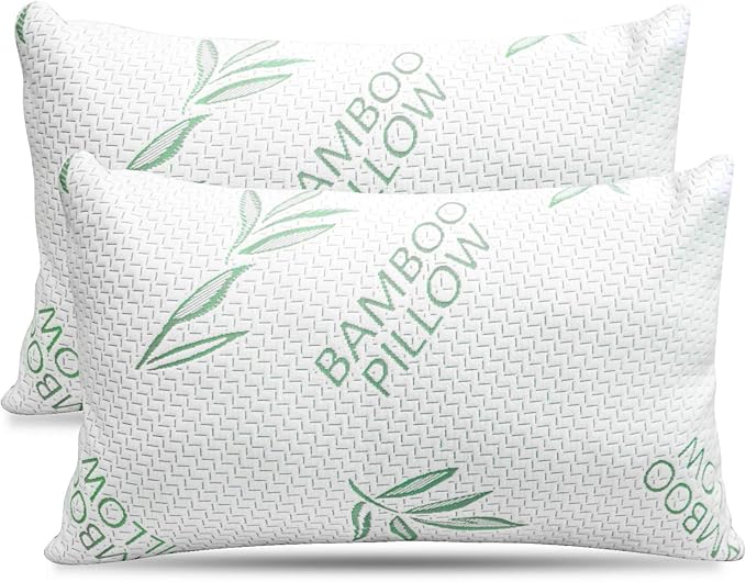 Elif King Size Pillows for Sleeping Set of 2 – Cooling Shredded Memory Foam Pillows with Removable Cover for Back, Stomach & Side Sleepers, Rayon Derived from Bamboo, King (2 Pack)