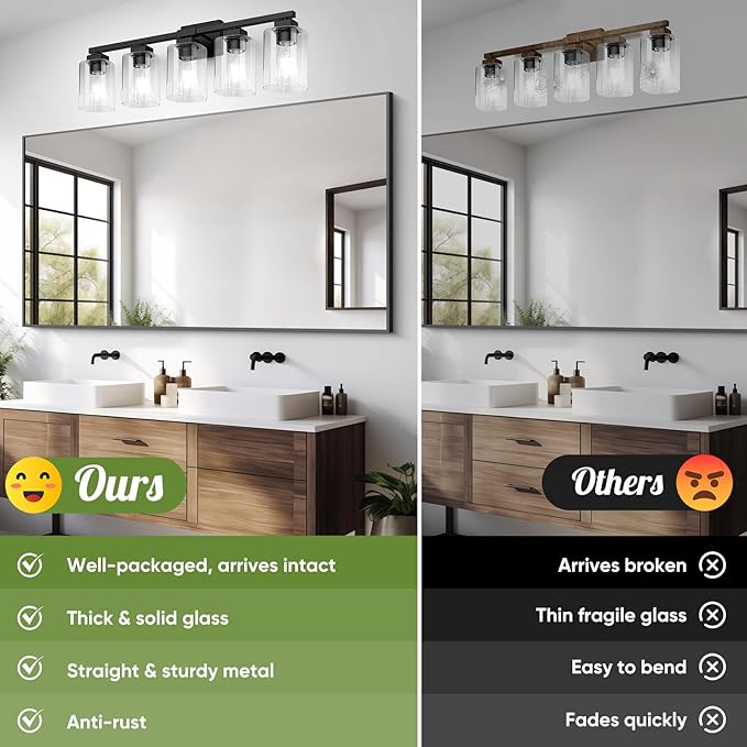 BesLowe 31" 5-Light Bathroom Light Fixture, Modern Black Bathroom Vanity Light, Bathroom Lighting Fixtures Over Mirror, Matte Black Wall Socnce Lamp, Wall Lights for Living Room Bedroom Hallway