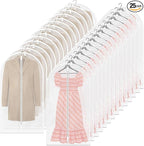 TORONTOKYO 25 Pack 55" Hanging Clear Plastic Garment Bags with Zipper Translucent Long Dress Bags Clothes Cover for Closet Storage and Travel