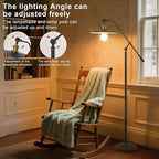 Swing Arm Floor Lamp Smart Remote Dimming for Living Room Corner Table Bedroom Office Library Farmhouse Reading Standing Tall Lights, Bright Adjustable Black Retro Rustic Industrial Home Decor