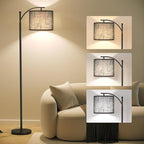 SUNMORY Arc Floor Lamp, Modern Floor Lamp with 12W 3 Color Temperatures Bulb, Metal Standing Lamps with Black Adjustable Hanging Lampshade, Tall Floor Lamps for Living Room, Bedroom, Office