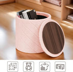 17" Foldable Boucle Round Storage Ottoman,Space-Saving Footrest/Seating/Coffee Table for Small Apartments,Dorms & Bedrooms-Pink