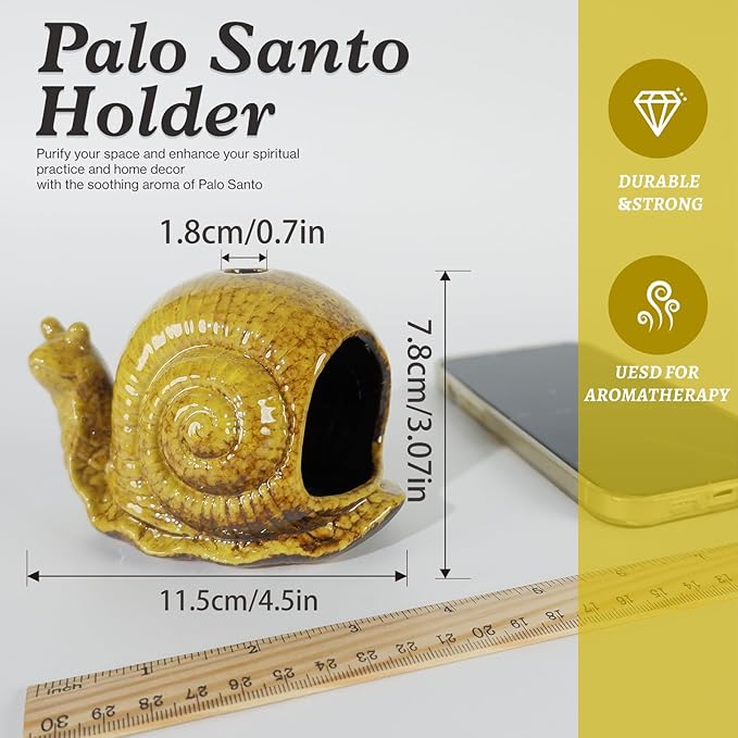 Handcrafted Yellow Ceramic Snail Palo Santo Holder - Mini Fireplace Incense Burner for Sage, Wood Sticks, Cones & Tealights - Unique Aromatic Smudge Bowl for Yoga and Meditation Gifts