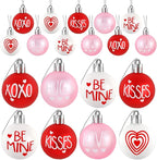 JULMELON 24 Pcs Valentine's Day Ball Ornaments, Red Pink White Heart Decorations with Letters, Plastic Hanging Orbs for Tree Party Supplies Valentine's Day Party Decor