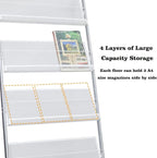 4-Layer Iron Magazine Rack with Wheels, Newspaper Rack, Display Rack, Silver (63)