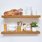 Homeforia 30 inch Golden Oak Floating Shelf, High End Solid Real Wood 30inch Small Floating Shelves for Wall Mounted, Oak Wooden 30in Floating Shelves, Heavy Duty Bracket, 30 X 6.5 X 1.75 in, Set of 4