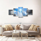 Elephant Stock Stairway To Jesus Christ Wall Art Multi Piece Canvas - 5 Panel Christian Pictures Decor - Digital Design Canvas Print - Christian Wall Decor - 68" X 30"