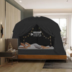 Bed Tents for Kids and Adult, Portable 100% Breathable and 93% Blackout Toddler Dream Play Tent, 3 Doors Big Privacy Space Sleeping Canopy for Floor or Twin Full Queen Sizes Bed (Black, Twin-Size)