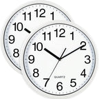 Bernhard Products White Wall Clocks Large 13 Inch, Silent Non Ticking 2 Pack, Quality Quartz Battery Operated Round Easy to Read Home/Office/Business/Classroom/School Clock, Black