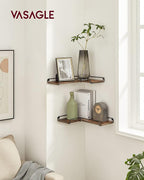 VASAGLE Corner Shelf Wall Mount Set of 2, Floating Shelves, Small Wall Shelf for Decor Storage, for Living Room Bedroom Kitchen Bathroom, Rustic Brown and Black ULLS831B01