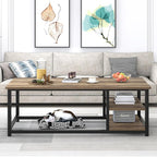 EXCEFUR Coffee Table with Storage Shelf, Modern Wood and Metal Center Table for Living Room, Rustic Oak, 47 Inch