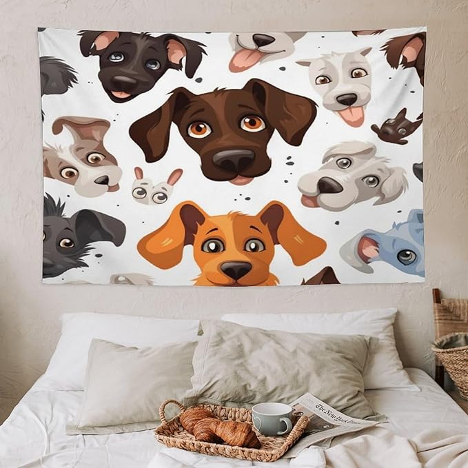 VUMIVI Cartoon Dog Head Tapestry Adorable Pets Humorous Style Abstract Art Illustration Tapestry Wall Hanging for Living Room Bedroom Dorm Classroom Aesthetic Decor W60xL40in