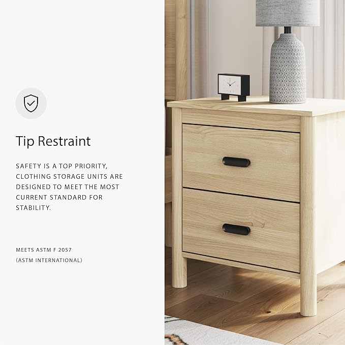 Signature Design by Ashley Cabinella Casual 2-Drawer Nightstand with Round Post Legs, 24.37" Tall, Light Brown