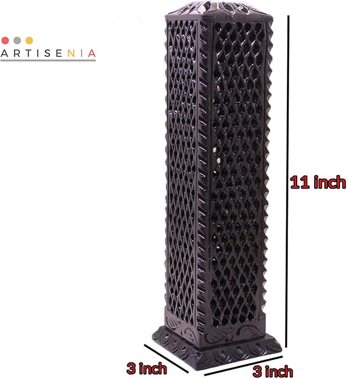 Handmade Soapstone Incense Stick Tower Holder | Marble Incense Stick Tower Burner | Aromatherapy Spa Fragrance Accessory for Home & Office Décor (11 x 3 Inches) (Black)